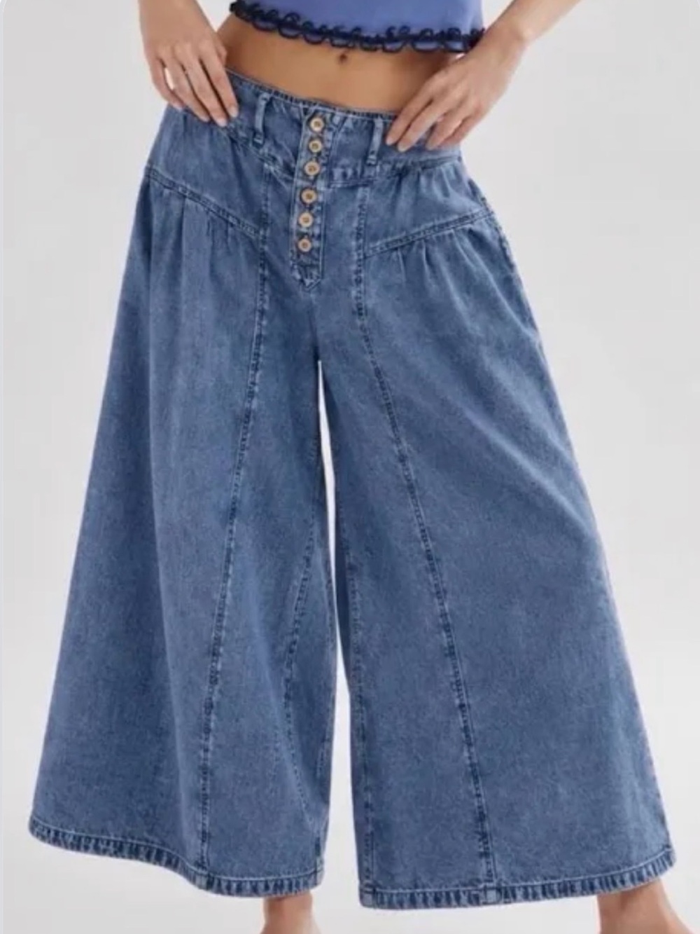 We The Free Wide Leg Denim Pants in Blue Size S/P